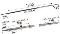 RÁHNO 20X20 SE ČTYŘHRANEM 8X8  - 20x20/1200/1580